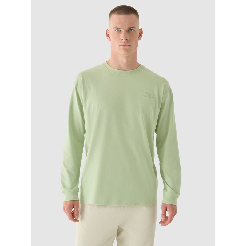 4F Pánské tričko oversize s dlouhými rukávy s potiskem - olivové/khaki
