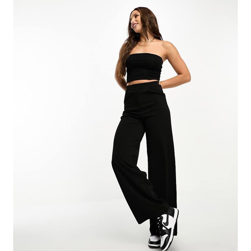 ASOS DESIGN Tall wide leg jersey tailored trouser in black