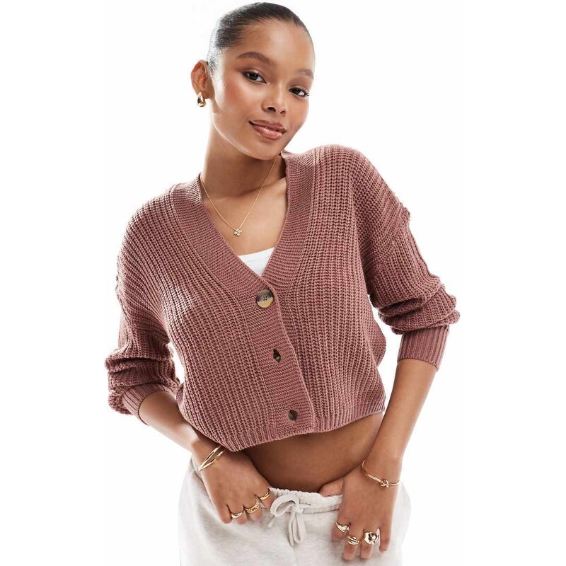 ONLY knitted cardigan in dark pink 99248842