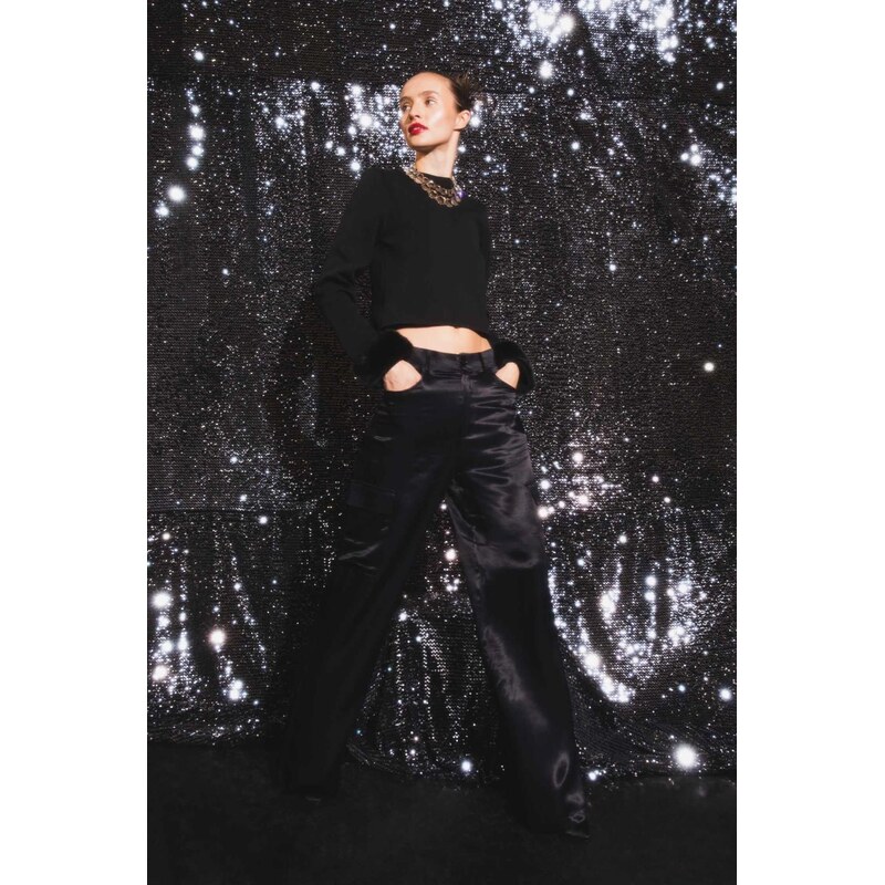 DEFACTO Wide Leg Cargo Normal Waist Maxi Satin Trousers With