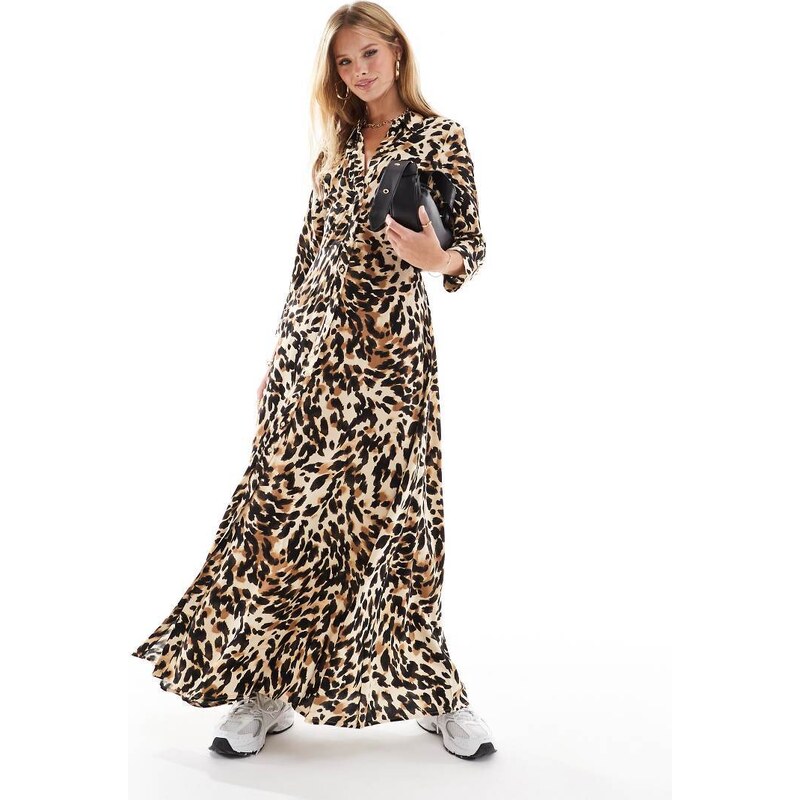 YAS maxi shirt dress in black leopard print-Multi 102297756