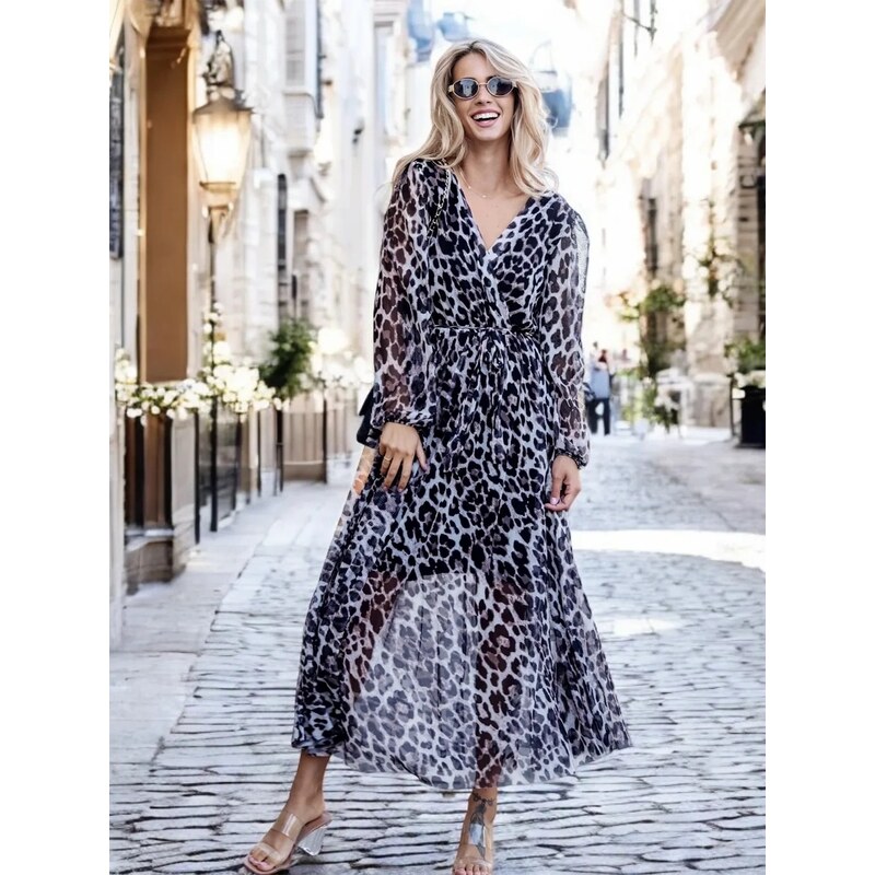 Dlouhé šaty GEORGINA leopard 99261786