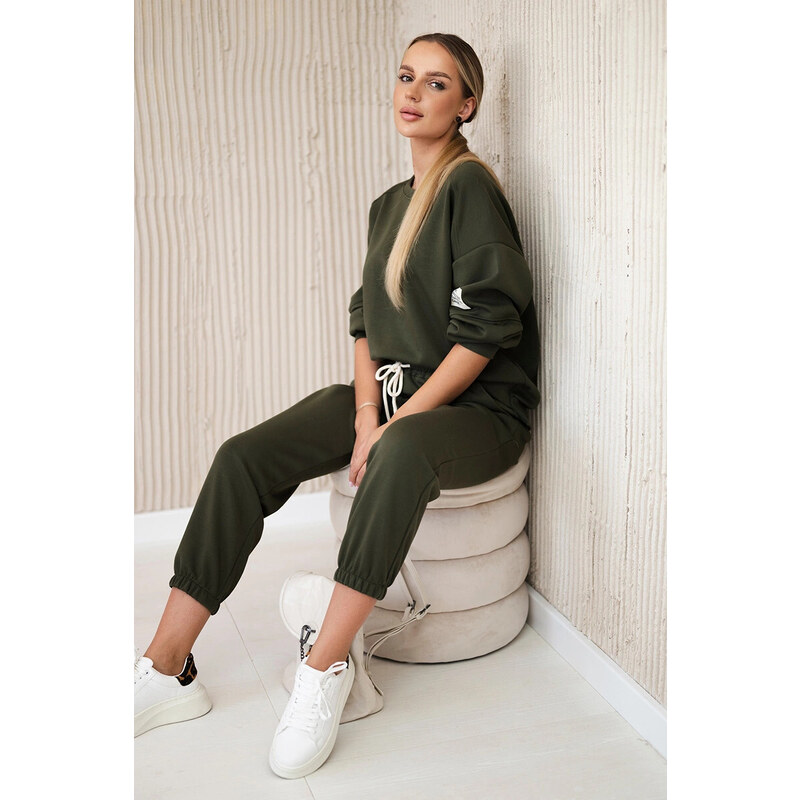 K-Fashion Komplet teplákové + kalhoty máslová látka khaki