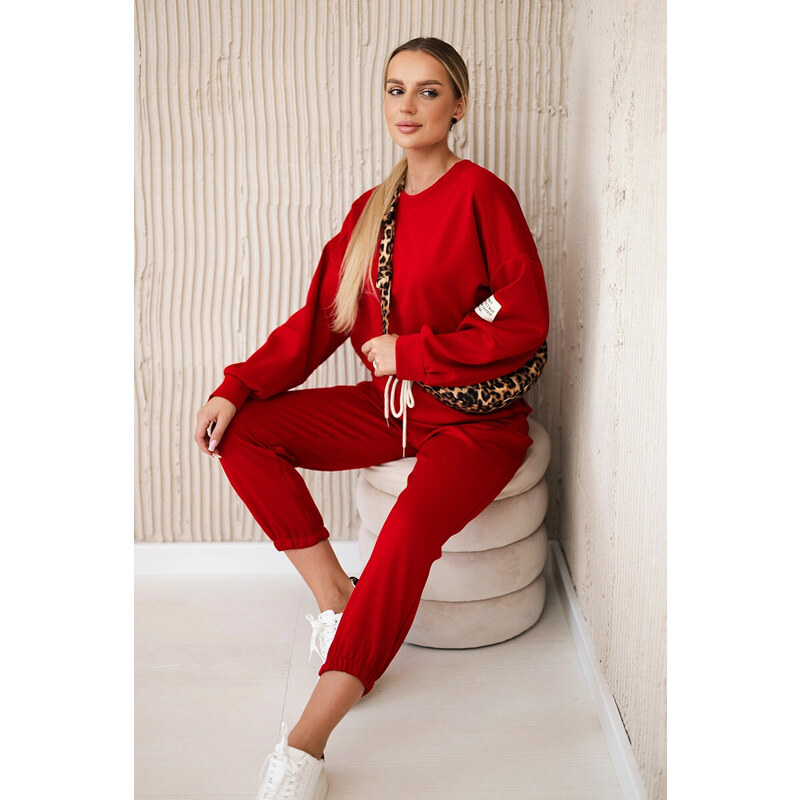 K-Fashion Komplet teplákové + kalhoty máslová látka červený 99276423