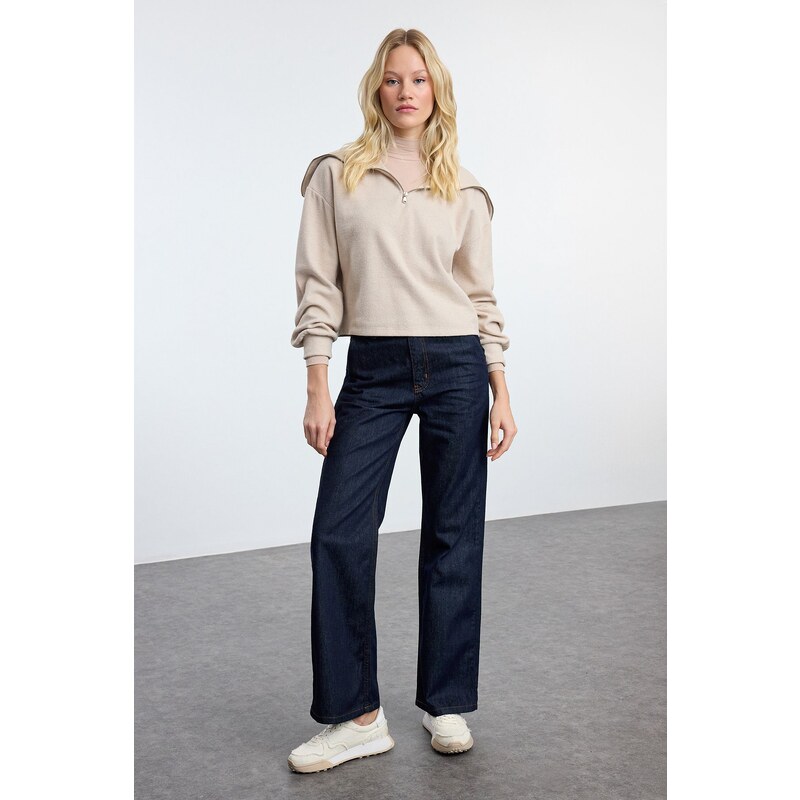 Trendyol Dark Blue Iron-On High Waist Straight Jeans