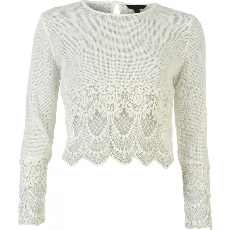 Rock and Rags Long Sleeve Crochet Top, ivory