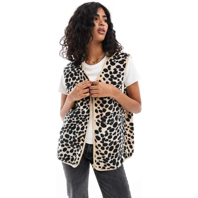 ASOS DESIGN polar fleece gilet in leopard-White 100209947