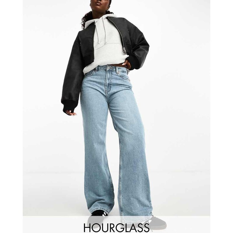 ASOS DESIGN Hourglass wide leg dad jeans in mid blue 100048762
