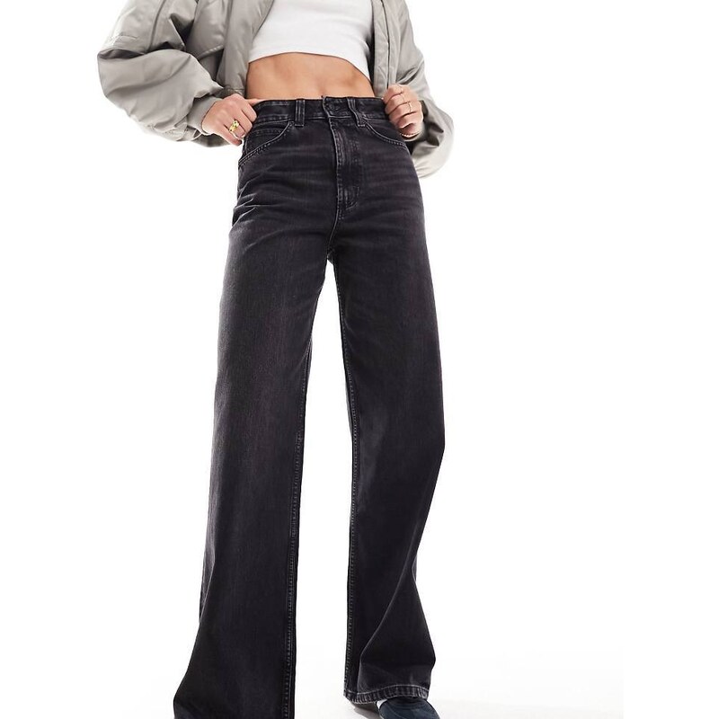 ASOS Tall ASOS DESIGN Tall wide leg dad jeans in washed black 100072395