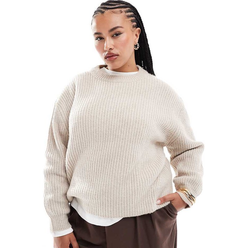 ASOS Curve ASOS DESIGN Curve chunky crew neck rib jumper in oatmeal 113259868