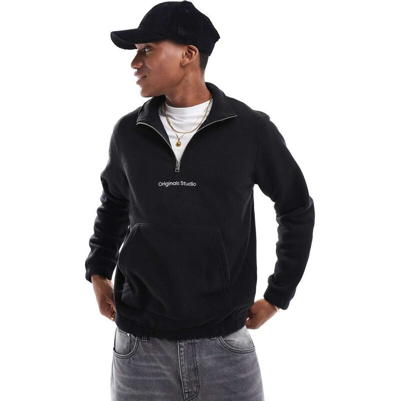 Jack & Jones half zip fleece with originals logo in black