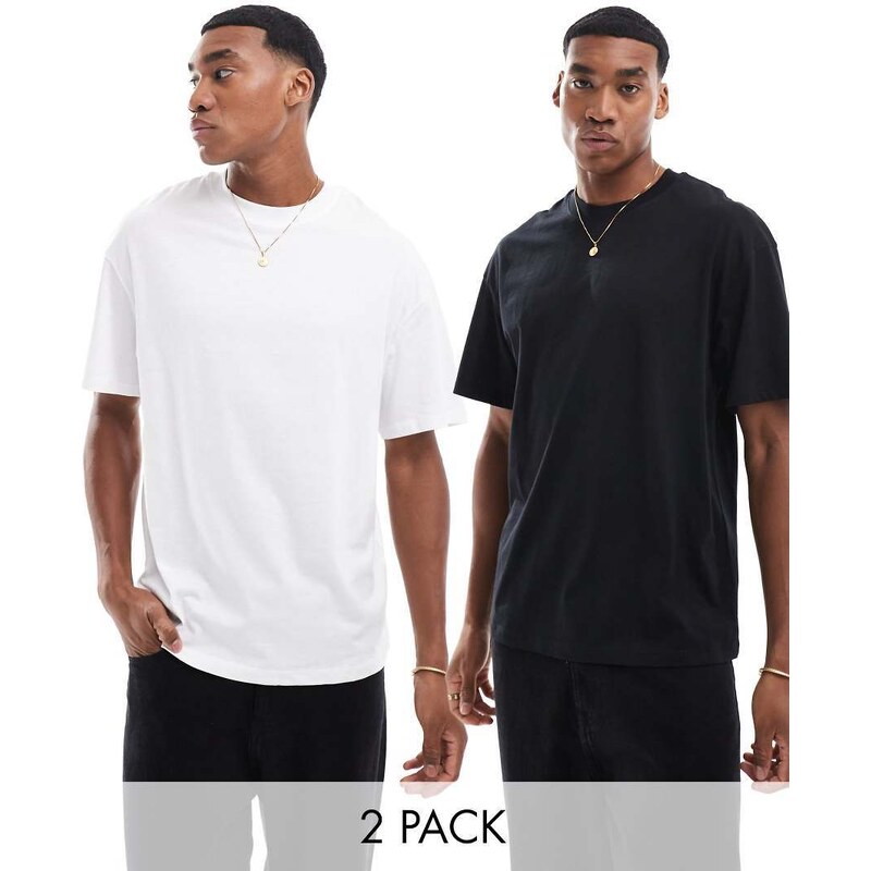 Jack & Jones 2 pack oversized t-shirt in white & black-Multi