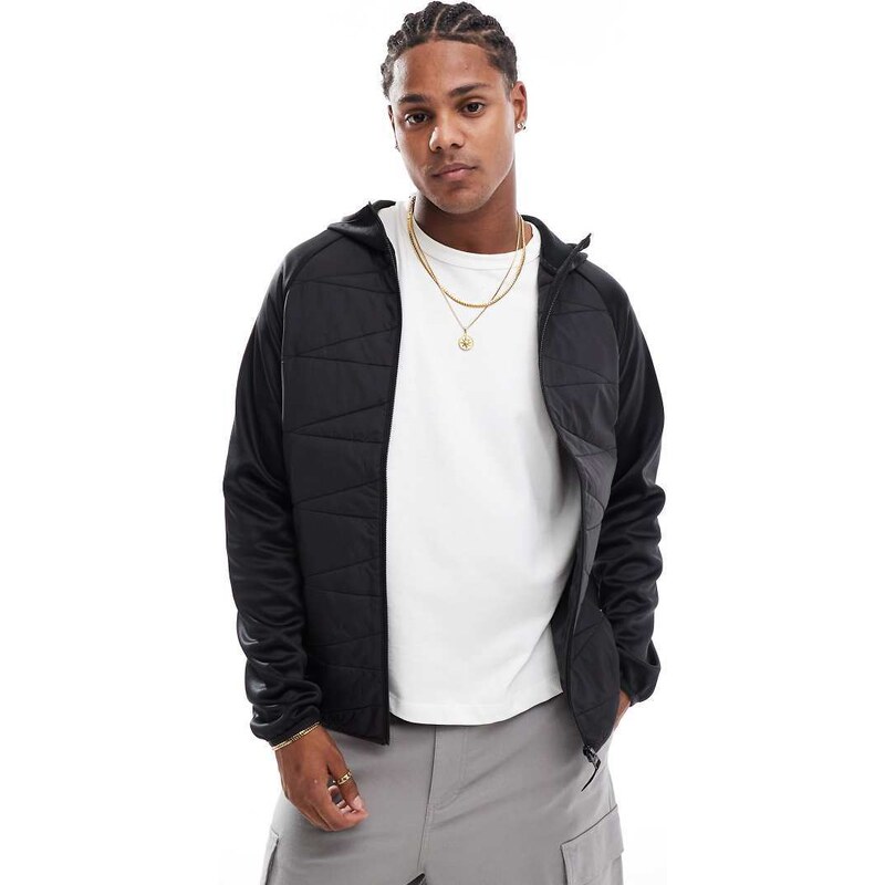 ONLY & SONS multi texture padded jacket with hood in black