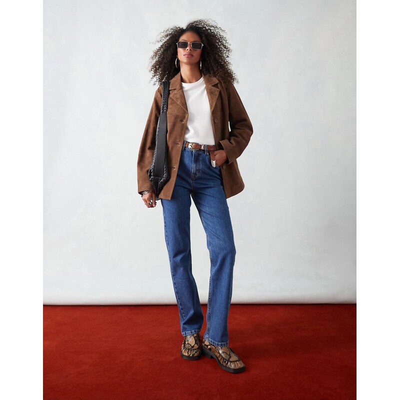 ASOS DESIGN high rise slim straight jean in bright mid blue