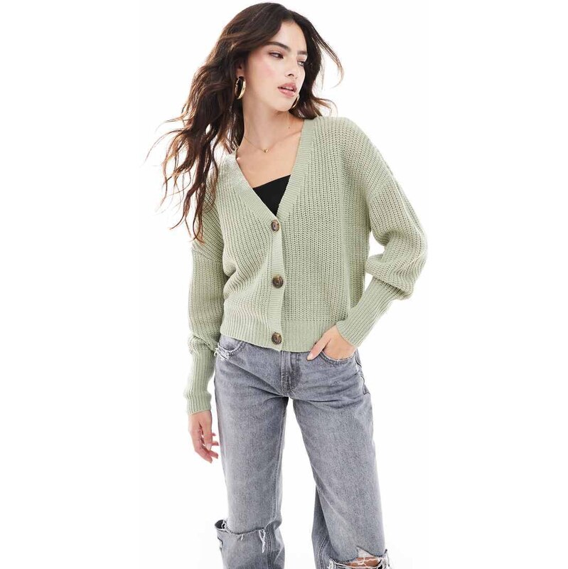 Vero Moda button through chunky rib cardigan in sage green