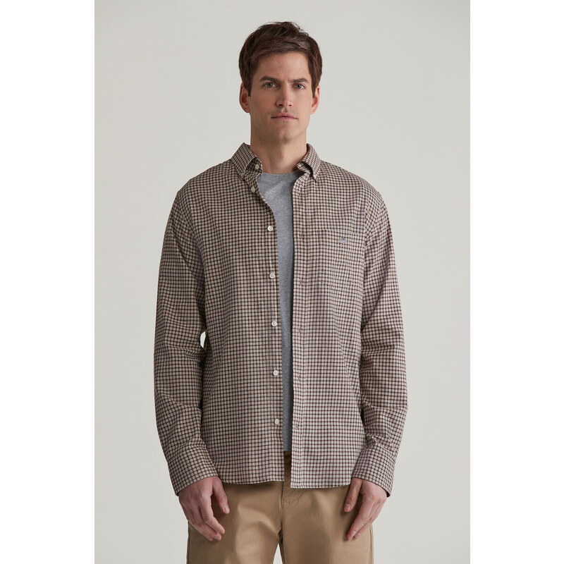 KOŠILE GANT REG MICROCHECK FLANNEL SHIRT DARK KHAKI