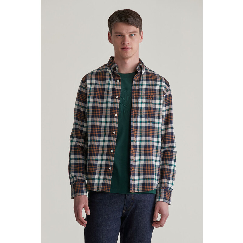 KOŠILE GANT REG FLANNEL PLAID SHIRT CACAO