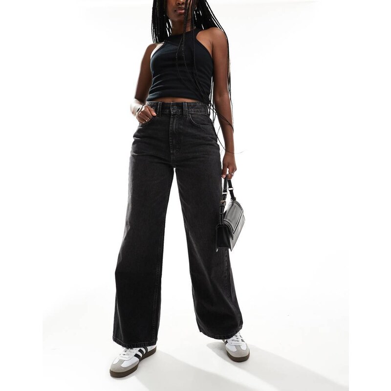 ASOS DESIGN wide leg dad jeans in washed black