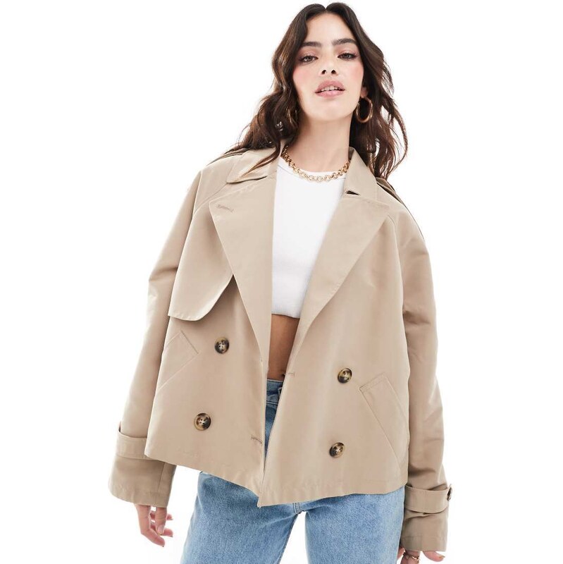 Vero Moda short boxy trench coat in beige-Neutral 100184403