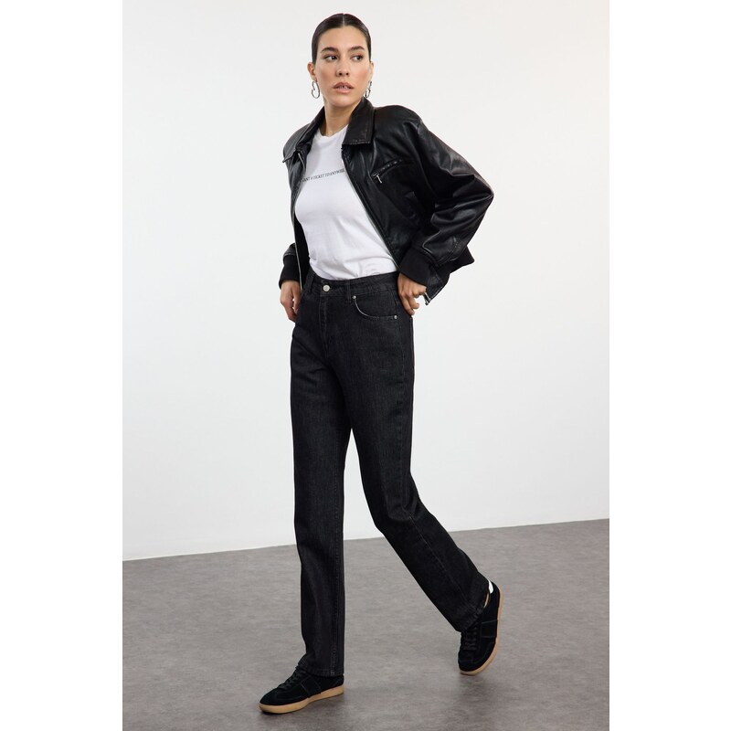 Trendyol Black High Waist Long Straight Jeans 107080607