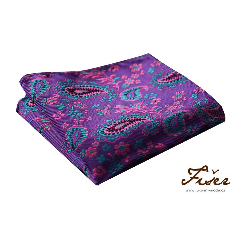 Fišer Hedvábný kapesníček fialový paisley vzor