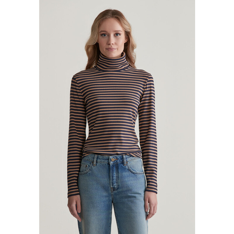 ROLÁK GANT SLIM STRIPED RIB TURTLENECK CARAMEL BEIGE 99405482