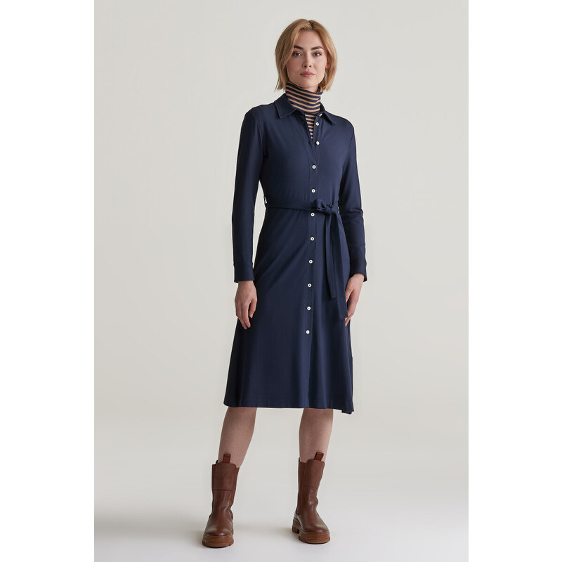 ŠATY GANT SLIM JERSEY SHIRT DRESS EVENING BLUE 99405484