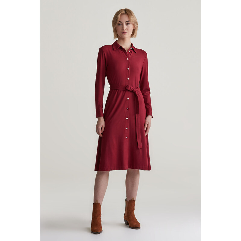ŠATY GANT SLIM JERSEY SHIRT DRESS PLUMPED RED