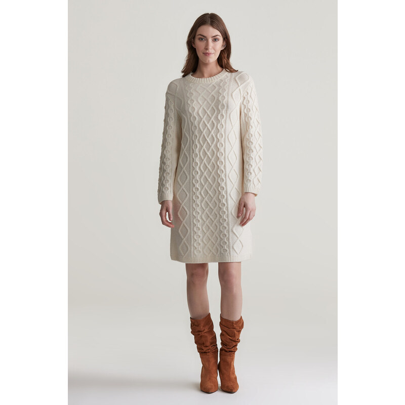 ŠATY GANT CABLE KNIT C-NECK DRESS CREAM 99405487