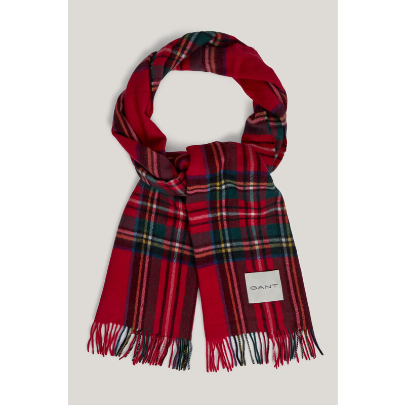 ŠÁLA GANT TARTAN CHECK CASHMERE BLEND SCARF RUBY RED