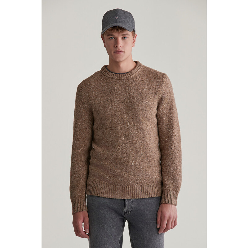 SVETR GANT NEPS WOOL C-NECK LT BROWN MELANGE