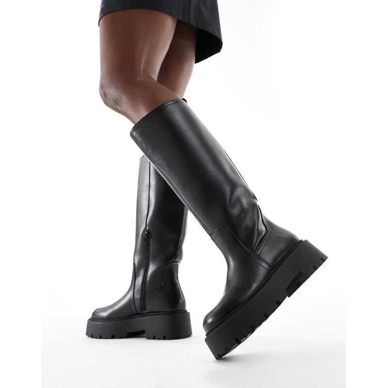 ASOS DESIGN Carmen chunky flat knee boots in black 100120808