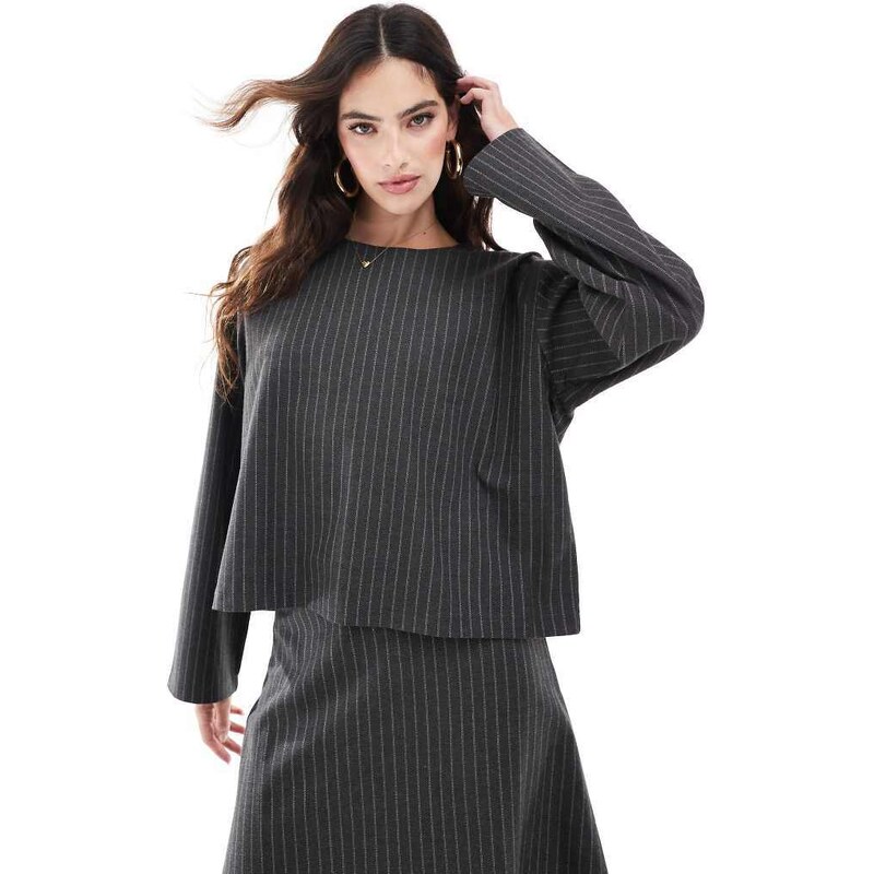 Object long sleeved top co-ord in grey pinstripe 100137694
