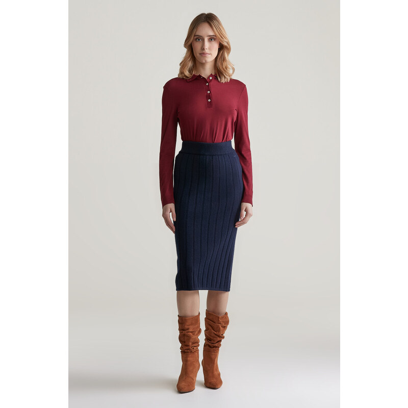 SUKNĚ GANT WIDE RIBBED WOOL SKIRT EVENING BLUE
