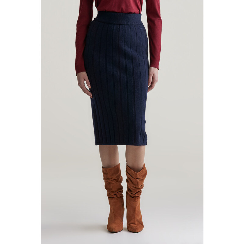 SUKNĚ GANT WIDE RIBBED WOOL SKIRT EVENING BLUE