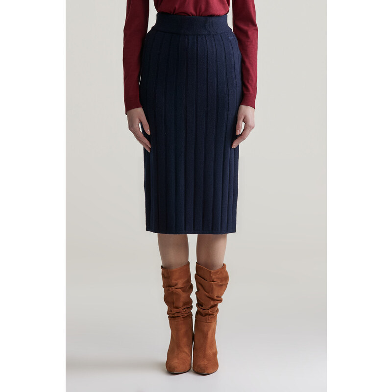 SUKNĚ GANT WIDE RIBBED WOOL SKIRT EVENING BLUE