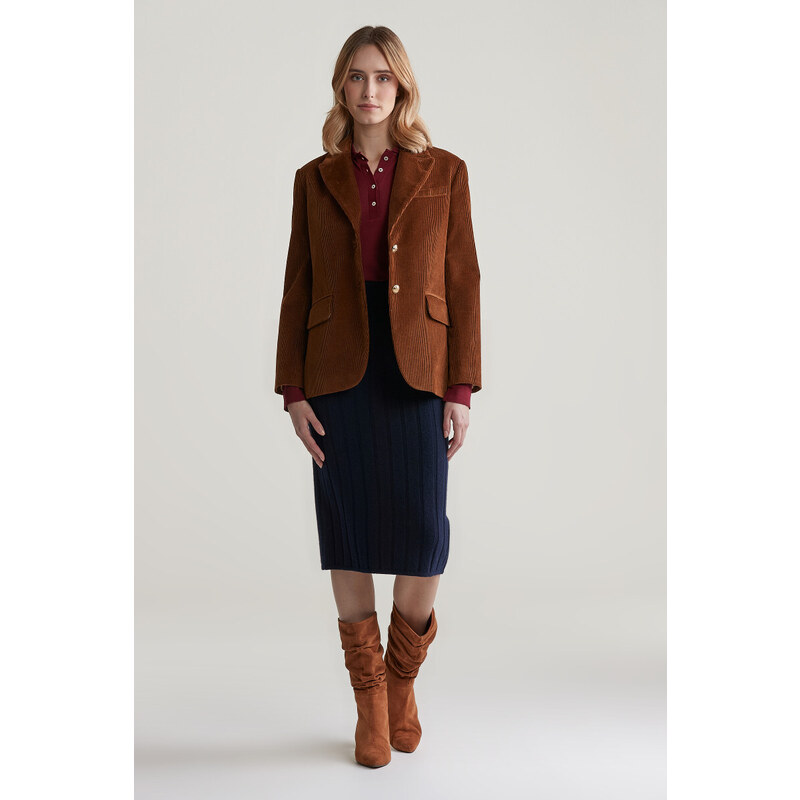 SUKNĚ GANT WIDE RIBBED WOOL SKIRT EVENING BLUE