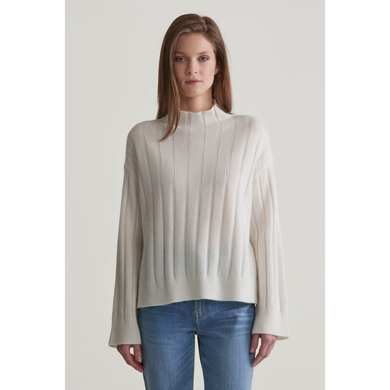 SVETR GANT WIDE RIBBED WOOL STAND COLLAR CREAM 99502075