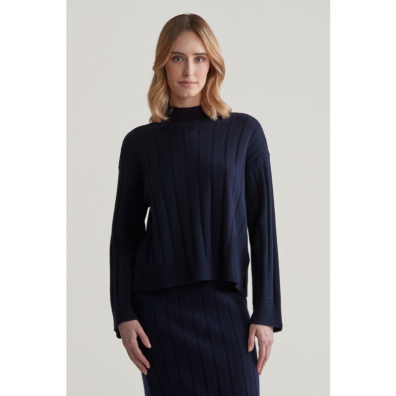 SVETR GANT WIDE RIBBED WOOL STAND COLLAR EVENING BLUE 99502076