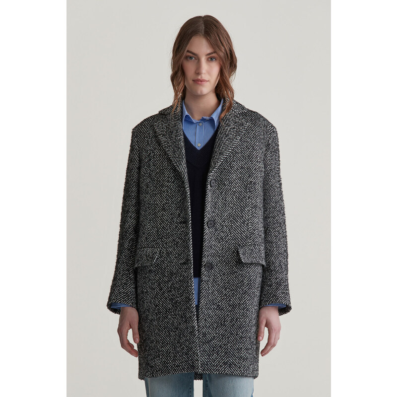 KABÁT GANT HERITAGE HERRINGBONE COAT BLACK 100384769
