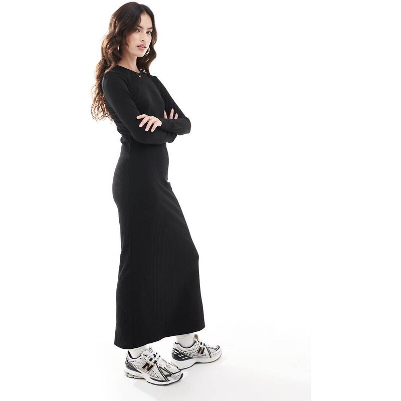 ONLY ribbed maxi dress in black