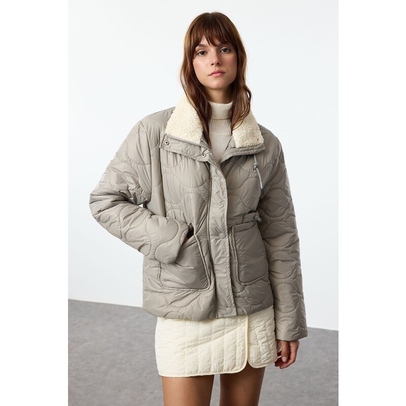 Trendyol Grey Regular Fit Stand Collar Quilted Coat