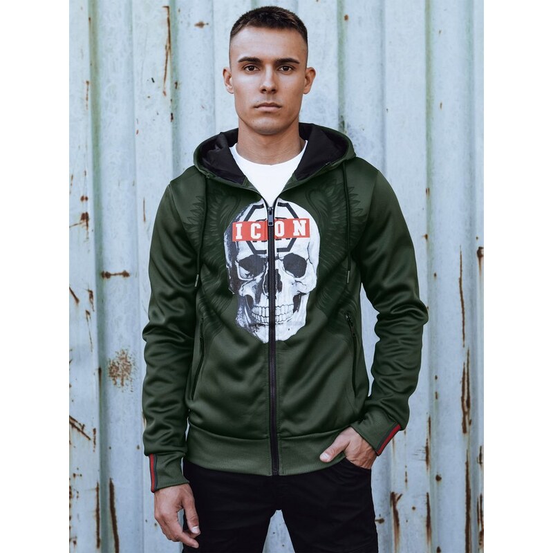 Dstreet Originální zelená mikina s potiskem ICON na zip