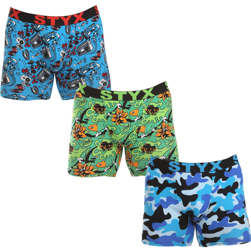 3PACK pánské boxerky Styx long art sportovní guma vícebarevné