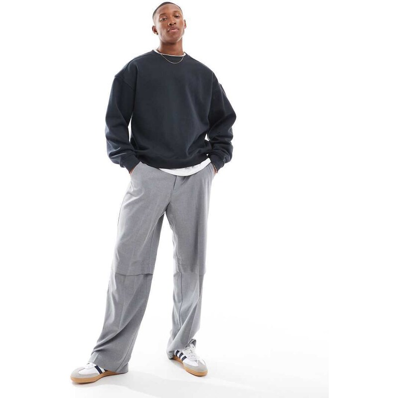 Cotton On box fit crew fleece sweatshirt in washed black