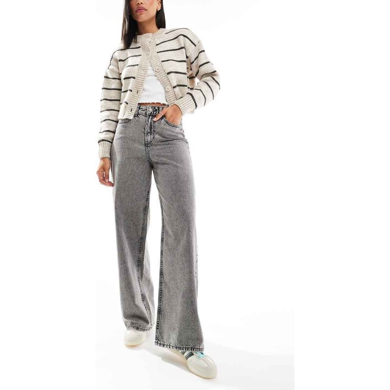 JJXX Tokyo high waisted wide leg jeans in grey acid wash 99568111