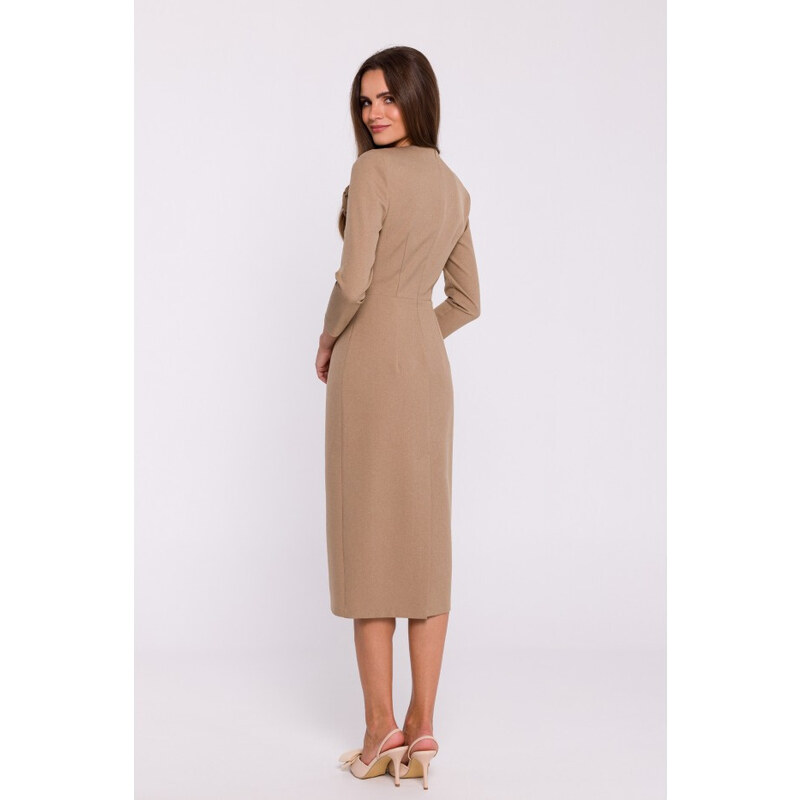 model 20502990 Květinové tužkové šaty béžové - STYLOVE
