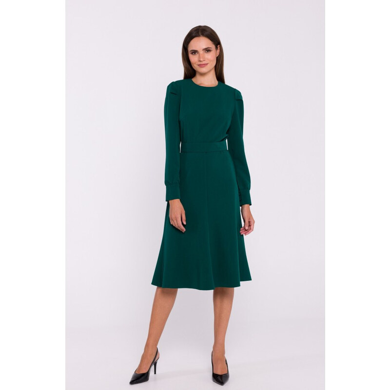 STYLOVE S378 Rozšířené šaty s páskem - zelené