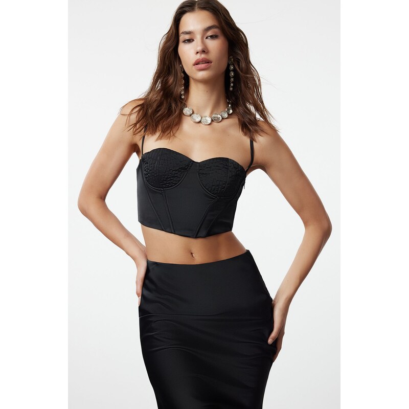 Trendyol Black Crop Woven Satin Bustier 115606457
