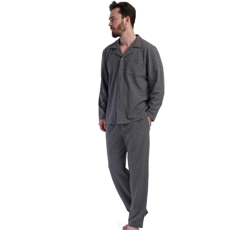 Naspani Pánské pyžamo, hřejivé, šedé elegantní celopropínací na